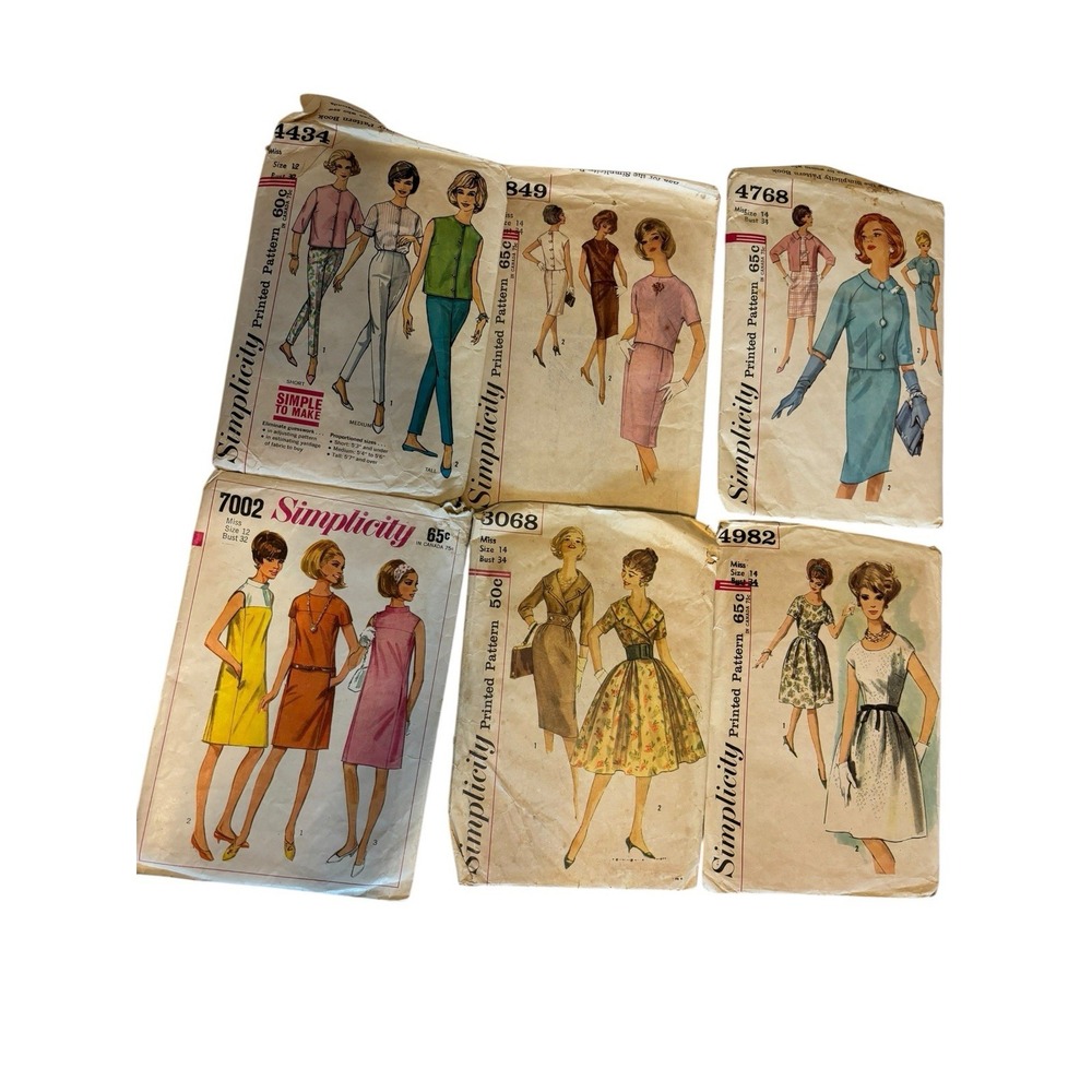 Vintage Simplicity Sewing Pattern Lot of 6 Misses Dresses Pants Suits CUT 1960s